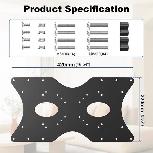 Alt view image 5 of 7 - PUTORSEN Steel VESA Mount Adapter Plate Bracket for Screens 32" to 55" LED LCD,Monitor and TV Mount Extender Conversion Kit Allows 100x100, 200x200 Convert to 400 x 200 mm Patterns