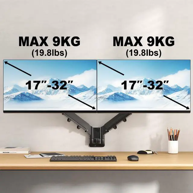 Alt view image 2 of 7 - PUTORSEN Dual Monitor Wall Mount for Screens up to 32 inch, Fully Adjustable Tilt Swivel Arms Supporting 19.8 lbs, Closer to Wall, VESA 75 or 100mm