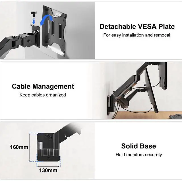Alt view image 6 of 7 - PUTORSEN Dual Monitor Wall Mount for Screens up to 32 inch, Fully Adjustable Tilt Swivel Arms Supporting 19.8 lbs, Closer to Wall, VESA 75 or 100mm