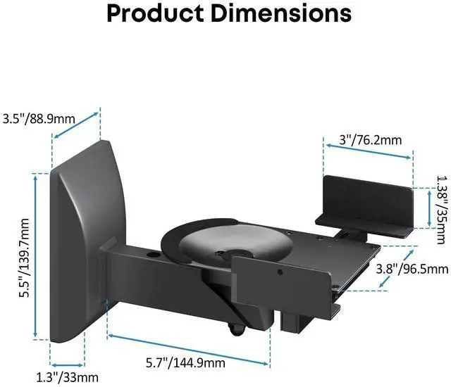 Alt view image 3 of 7 - PUTORSEN Dual Speaker Wall Mounts - Universal Side Clamping Bookshelf Mounting Bracket for Surrounding Sound Speakers, Hold up to 55 lbs, 2 Pack