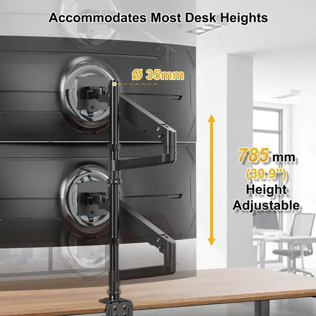 Alt view image 7 of 7 - PUTORSEN Steel Extra Tall 32 Inch 2-Section Monitor Stand Pole - with Mounting Base, Heavy Duty Center Pole (Supports Up to Max. 88 lbs), 2 Mounting Options, Black