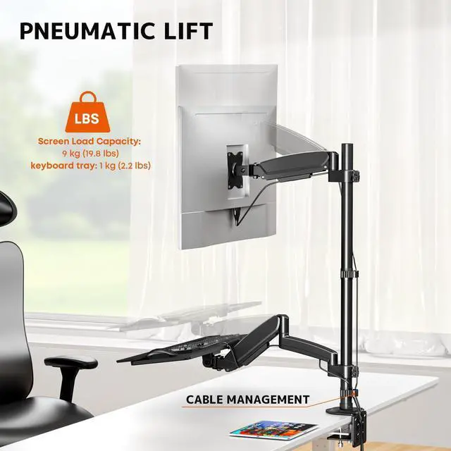 Alt view image 5 of 7 - PUTORSEN Sit Stand Monitor Desk Mount for 17-32 inch Screens, Height Adjustable, Full-Motion Arm with Keyboard Tray and Cable Management, Black