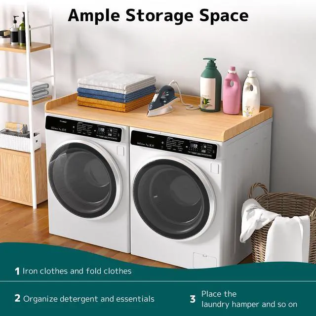 Alt view image 4 of 7 - PUTORSEN Washer Dryer Countertop 54''W x 27.5" D - Wood Laundry Countertop with Edge Rails, Space-Saving Washer Dryer Topper for Laundry Room Organization and Storage, MDF, Light Wood