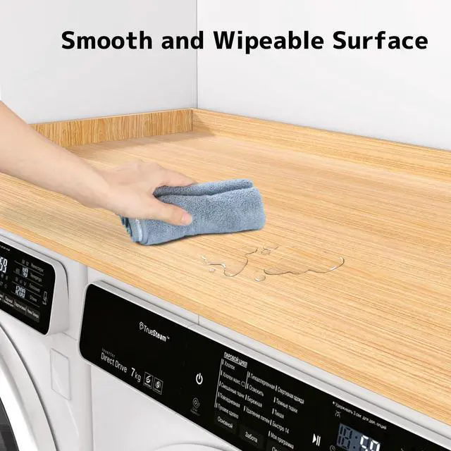 Alt view image 6 of 7 - PUTORSEN Washer Dryer Countertop 54''W x 27.5" D - Wood Laundry Countertop with Edge Rails, Space-Saving Washer Dryer Topper for Laundry Room Organization and Storage, MDF, Light Wood