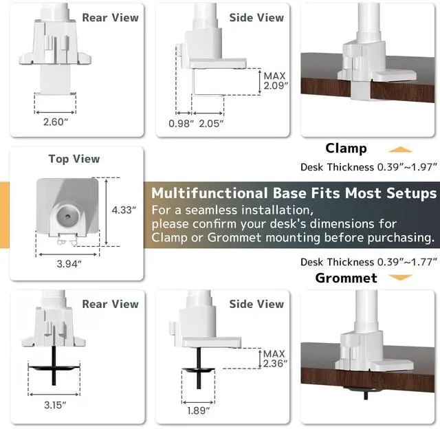 Alt view image 7 of 7 - PUTORSEN Dual Monitor-Arm Heavy Duty Ultrawide - 24-57 inch Vertical Dual Monitor Mount, Adjustable Stacked Double Monitor Desk Mount Stand, Max Load 59.4 lbs (per Screen), VESA 75/100 mm, White
