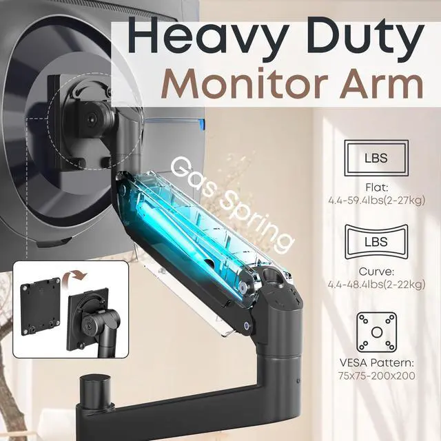 Alt view image 4 of 7 - PUTORSEN 24-57 inch Dual Vertical Monitor Mount, Heavy Duty Monitor Arm for 2 Monitors, up to 59.4 lbs, Extra Tall/Wide Adjustable, Premium Aluminum Dual Monitor Desk Mount, VESA 75x75-200x200 mm