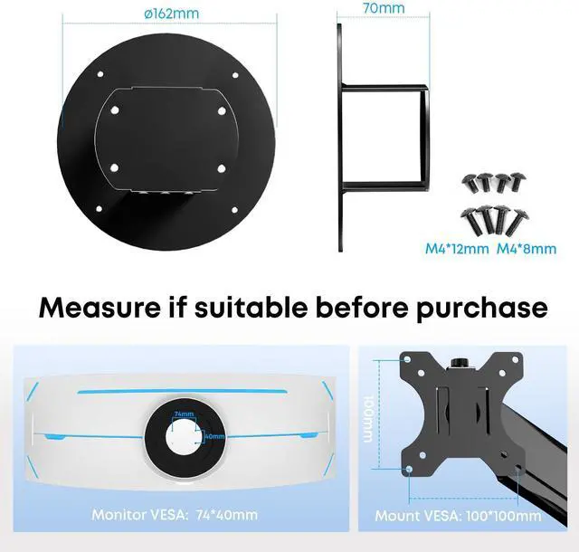 Alt view image 2 of 7 - PUTORSEN VESA Adapter Plate Bracket - for Samsung Odyssey Neo G9, Odyssey G7, G95NA, G75NB, CHG90 and Odyssey G9 Monitors, VESA 100x100, Black, Adapter-MP03