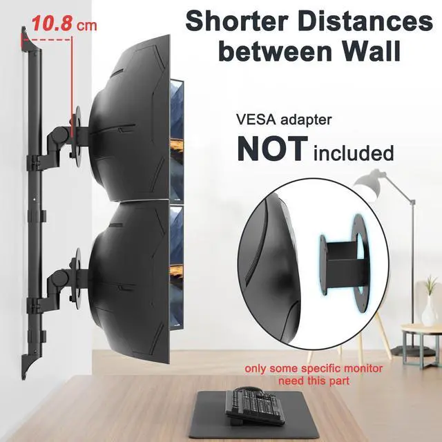 Alt view image 6 of 7 - PUTORSEN 17-57" Dual Monitor Wall Mount, Vertical Monitor Stand for Heavy Duty Monitor, up to 59.4 lbs per Screen, 108mm Ultra Slim to Wall, VESA 75/100, Premium Gas Spring& Quick Release