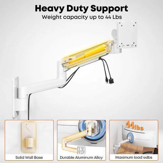 Alt view image 5 of 7 - PUTORSEN Ultrawide Monitor Wall Mount - Heavy Duty Monitor Arm for Screen up to 57 inches and 44 lbs with Gas Spring, Full Motion Adjustable, Max VESA 200x200