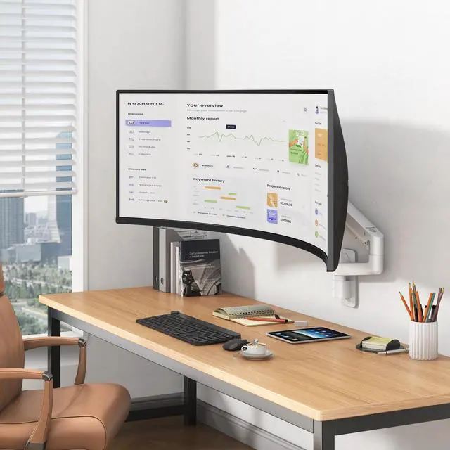 Alt view image 3 of 7 - PUTORSEN Ultrawide Monitor Wall Mount - Heavy Duty Monitor Arm for Screen up to 57 inches and 44 lbs with Gas Spring, Full Motion Adjustable, Max VESA 200x200