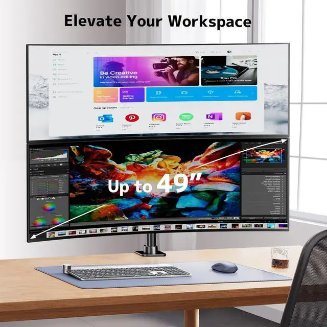 Alt view image 2 of 7 - PUTORSEN Dual Vertically Stacked Ultrawide Monitor Desk Mount 17-49 Inch - Extra Tall Heavy Duty Adjustable Monitor Arm for 2 monitores,Weight 2-20 kg per Arm,VESA 75/100 mm