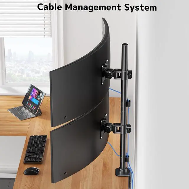 Alt view image 6 of 7 - PUTORSEN Dual Vertically Stacked Ultrawide Monitor Desk Mount 17-49 Inch - Extra Tall Heavy Duty Adjustable Monitor Arm for 2 monitores,Weight 2-20 kg per Arm,VESA 75/100 mm