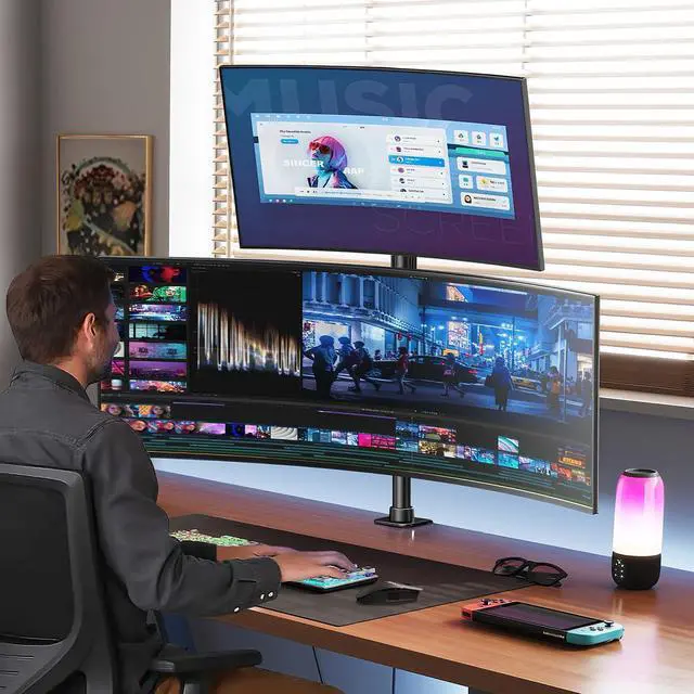 Alt view image 7 of 7 - PUTORSEN Dual Vertically Stacked Ultrawide Monitor Desk Mount 17-49 Inch - Extra Tall Heavy Duty Adjustable Monitor Arm for 2 monitores,Weight 2-20 kg per Arm,VESA 75/100 mm