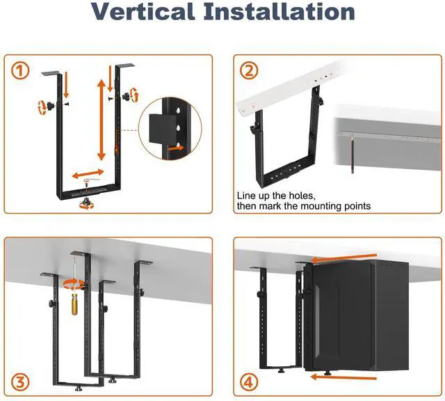 Alt view image 7 of 7 - PUTORSEN Under Desk PC Mount for Mid/Mini-Tower Cases - Vertical/Horizontal CPU Holder up to 77 lbs, Space-Saving Computer Rack for ATX/Micro-ATX/Mini-ITX (Black)