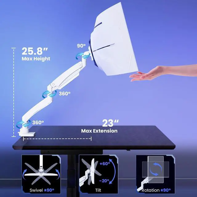 Alt view image 3 of 7 - PUTORSEN Ultrawide Monitor-Arm Heavy Duty 22-57 - PUTORSEN Aluminum Single Monitor Mount Holds up to 59.4 lbs, Premium Adjustable Desk Mount Stand, VESA 75/100/200 mm, White