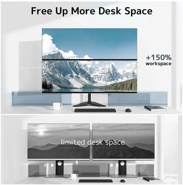 Alt view image 6 of 7 - PUTORSEN Dual Monitor Stand Heavy Duty - 17-49 inch Freestanding Vertical Dual Monitor Arm, Adjustable Stacked Double Monitor Desk Mount, Max Load 44 lbs (per Screen), VESA 75/100 mm, Black
