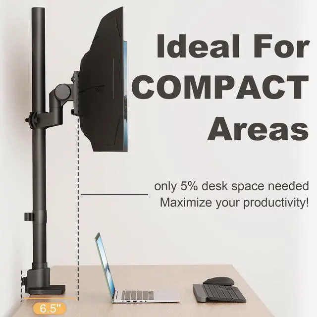 Alt view image 5 of 7 - PUTORSEN Heavy Duty Monitor-Arm Ultrawide for 24-57 - Extra Tall Aluminum Single Monitor Mount Holds up to 59.4 lbs, Adjustable Desk Mount Stand, VESA 75/100/200 mm, Black
