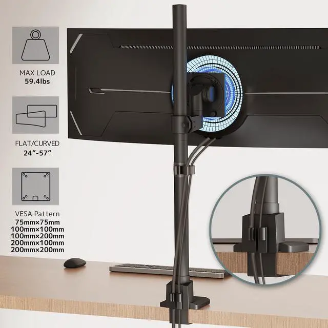 Alt view image 4 of 7 - PUTORSEN Heavy Duty Monitor-Arm Ultrawide for 24-57 - Extra Tall Aluminum Single Monitor Mount Holds up to 59.4 lbs, Adjustable Desk Mount Stand, VESA 75/100/200 mm, Black