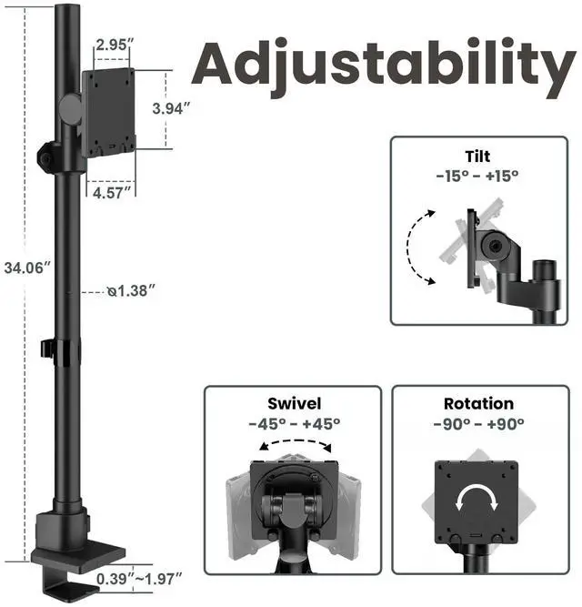 Alt view image 6 of 7 - PUTORSEN Heavy Duty Monitor-Arm Ultrawide for 24-57 - Extra Tall Aluminum Single Monitor Mount Holds up to 59.4 lbs, Adjustable Desk Mount Stand, VESA 75/100/200 mm, Black