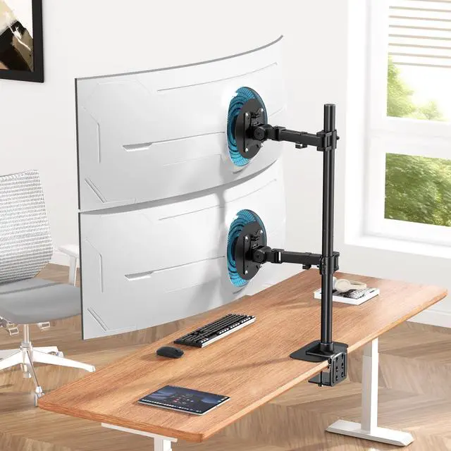 Alt view image 3 of 7 - PUTORSEN 17-49 Inch Vertical Monitor Stand, Dual Stacked Monitor Mount, Max Load 44 lbs Each, 31.7'' Long Pole Stand, VESA 75/100mm, Black