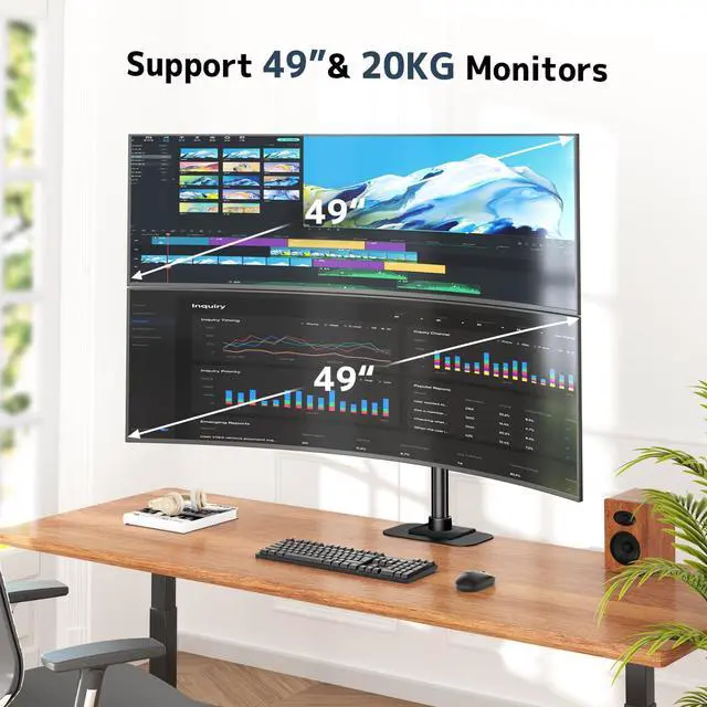 Alt view image 2 of 7 - PUTORSEN 17-49 Inch Vertical Monitor Stand, Dual Stacked Monitor Mount, Max Load 44 lbs Each, 31.7'' Long Pole Stand, VESA 75/100mm, Black