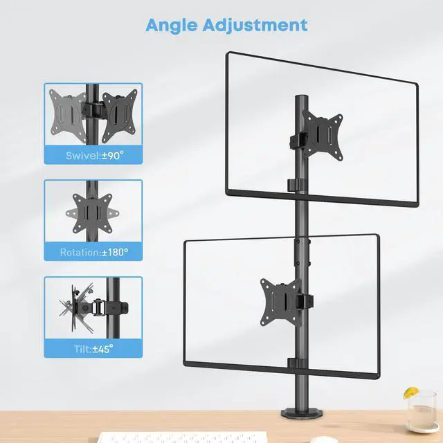 Alt view image 5 of 7 - PUTORSEN Vertical Dual Monitor Stand - Stacked Monitor Mount for 2 Screens up to 35" Size, 26.5 lbs Max Capacity, with Height Adjustable Extra Tall Pole, VESA 75/100mm