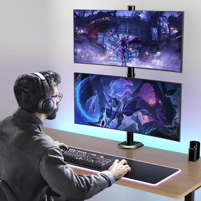 Alt view image 2 of 7 - PUTORSEN Vertical Dual Monitor Stand - Stacked Monitor Mount for 2 Screens up to 35" Size, 26.5 lbs Max Capacity, with Height Adjustable Extra Tall Pole, VESA 75/100mm