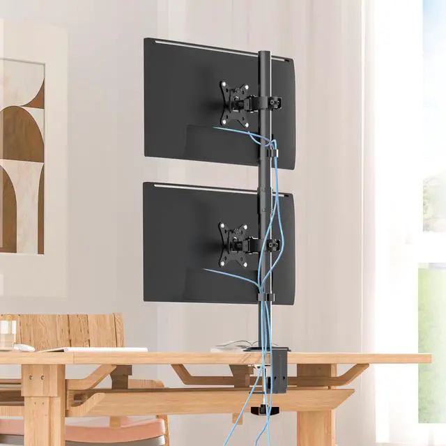 Alt view image 7 of 7 - PUTORSEN Vertical Dual Monitor Stand - Stacked Monitor Mount for 2 Screens up to 35" Size, 26.5 lbs Max Capacity, with Height Adjustable Extra Tall Pole, VESA 75/100mm