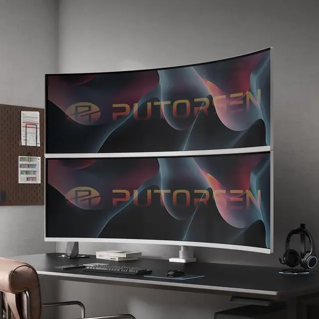 Alt view image 7 of 7 - PUTORSEN Dual Monitor-Arm Heavy-Duty for 17-57-Inch Screens - Ultrawide Vertical Dual Monitor Mount, Fully Adjustable Stacked Double Monitor Desk Mount Stand, Max Load 44 lbs per Screen