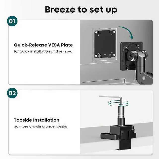 Alt view image 4 of 7 - PUTORSEN Single Monitor-Arm Heavy Duty for 24-57-inch - Ultrawide Aluminum Single Pole Monitor Mount
