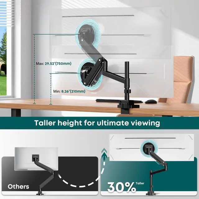 Alt view image 6 of 7 - PUTORSEN Single Monitor-Arm Heavy Duty for 24-57-inch - Ultrawide Aluminum Single Pole Monitor Mount
