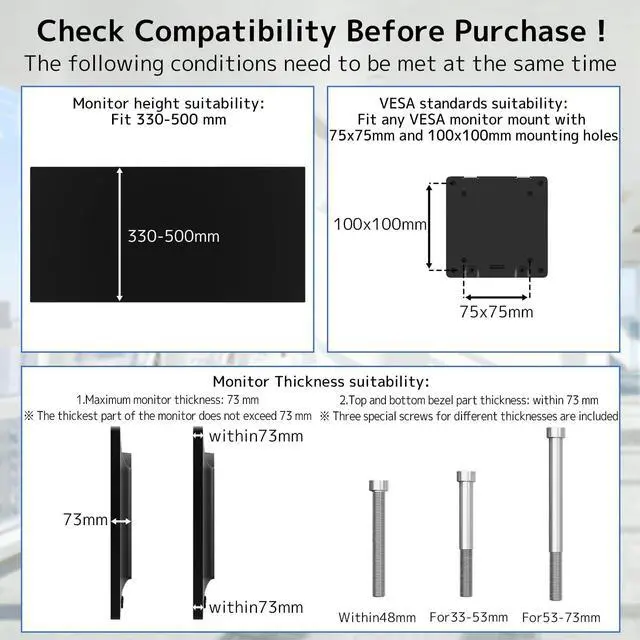 Alt view image 4 of 7 - PUTORSEN Universal VESA Mount Adapter - Non-VESA Adapter for 17 to 32 Inch Monitor Screens to 75x75 and 100x100 VESA Mount