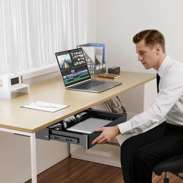 Alt view image 2 of 7 - PUTORSEN Under Desk Storage Drawer 15.7" Wide - Smooth Slide Out Organizer for Standing Desk & Home Office,Max Load 17.6 lbs