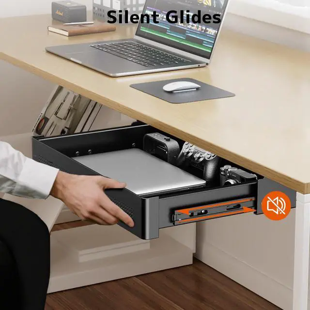 Alt view image 5 of 7 - PUTORSEN Under Desk Storage Drawer 15.7" Wide - Smooth Slide Out Organizer for Standing Desk & Home Office,Max Load 17.6 lbs