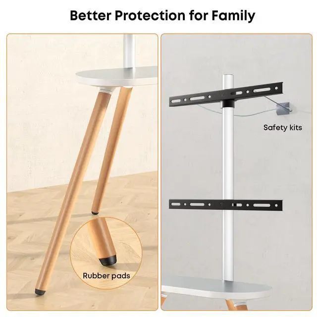 Alt view image 6 of 7 - PUTORSEN Easel TV-Stand for 43-65-Inch Screens - Portable Swivel Tripod TV Stand with Wooden Tray, Height Adjustable TV Floor Stand