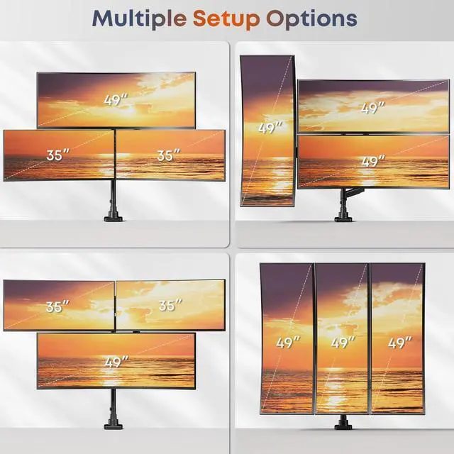 Alt view image 2 of 7 - PUTORSEN Triple Monitor Mount for 17-49-inch Screens - Heavy Duty Triple Monitor Arm Desk Mount for Ultrawide Monitors, Fully Adjustment, Max Load 20KG per Screen, VESA 75x75 / 100x100 mm