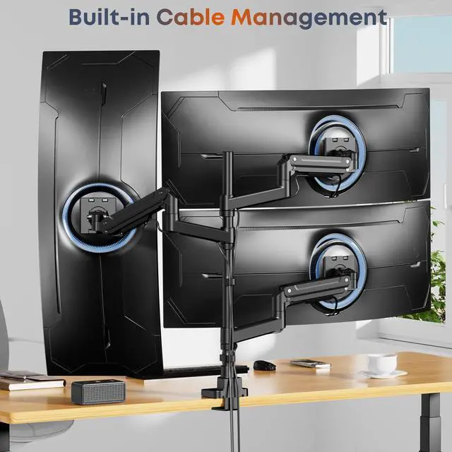 Alt view image 7 of 7 - PUTORSEN Triple Monitor Mount for 17-49-inch Screens - Heavy Duty Triple Monitor Arm Desk Mount for Ultrawide Monitors, Fully Adjustment, Max Load 20KG per Screen, VESA 75x75 / 100x100 mm