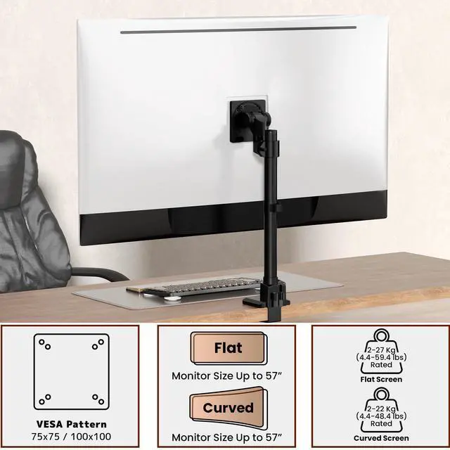 Alt view image 4 of 7 - PUTORSEN Monitor-Arm Ultrawide Heavy Duty 24-57'' - Aluminum Single Monitor Mount Holds up to 59.4lbs, Adjustable Desk Mount Stand, VESA 75/100mm, Black