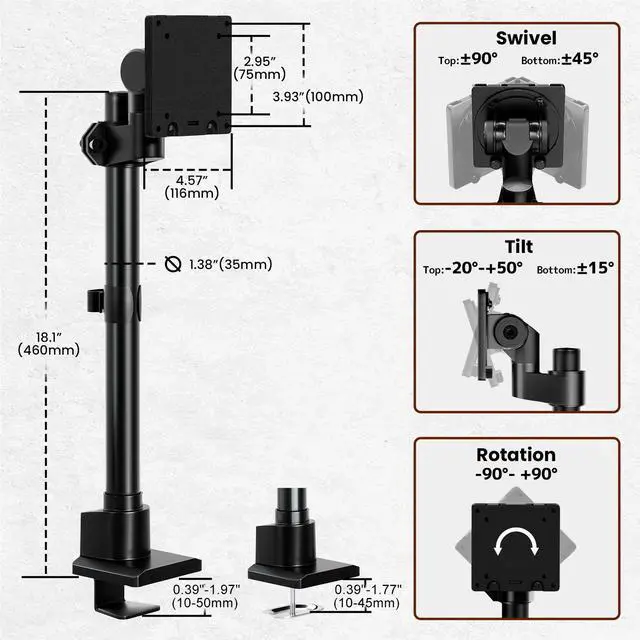 Alt view image 5 of 7 - PUTORSEN Monitor-Arm Ultrawide Heavy Duty 24-57'' - Aluminum Single Monitor Mount Holds up to 59.4lbs, Adjustable Desk Mount Stand, VESA 75/100mm, Black