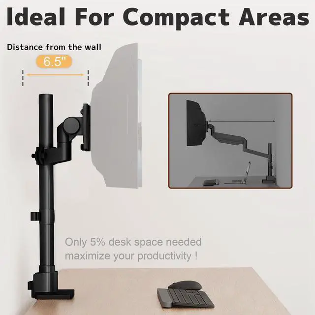 Alt view image 3 of 7 - PUTORSEN Monitor-Arm Ultrawide Heavy Duty 24-57'' - Aluminum Single Monitor Mount Holds up to 59.4lbs, Adjustable Desk Mount Stand, VESA 75/100mm, Black