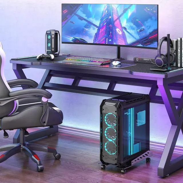 Alt view image 7 of 7 - PUTORSEN Computer Tower Stand - Under Desk PC Stand for Floor with Rolling Caster Wheels, Adjustable CPU Tower Holder Fits Most PC Tower, Black