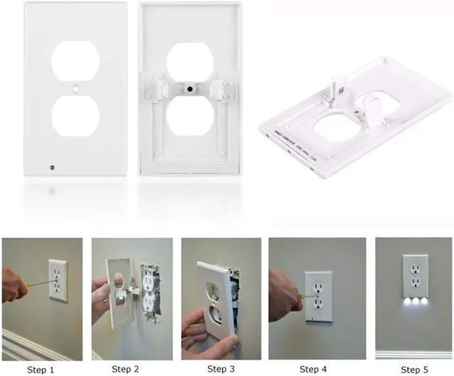 Alt view image 7 of 7 - 4Pcs Wall Outlet Plate LED Night Light Illuminated Plug Cover With Sensor Inductive Guidelight Easy Snap On No Wire Or Battery Needed For Hallway Bathroom Stairway Garage Utility Room Decor