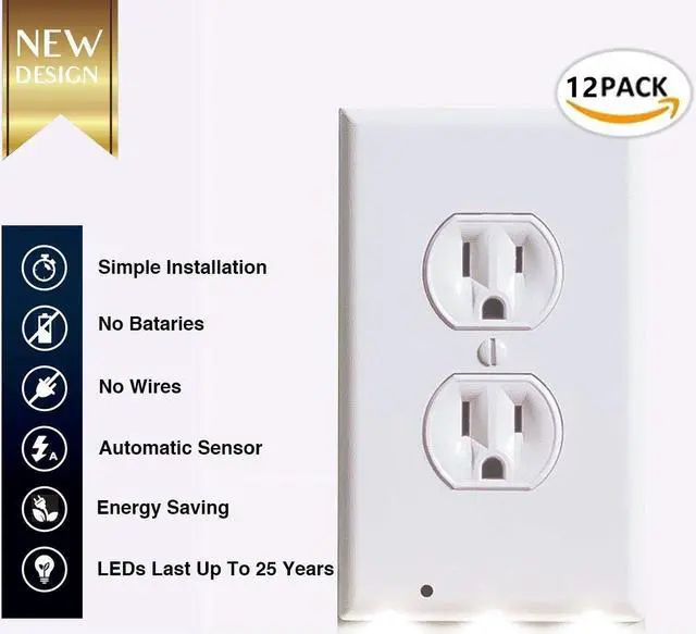 Alt view image 7 of 7 - 12Pcs Wall Outlet Plate LED Night Light Illuminated Plug Cover With Sensor Inductive Guidelight Easy Snap On No Wire Or Battery Needed For Hallway Bathroom Stairway Garage Utility Room Decor