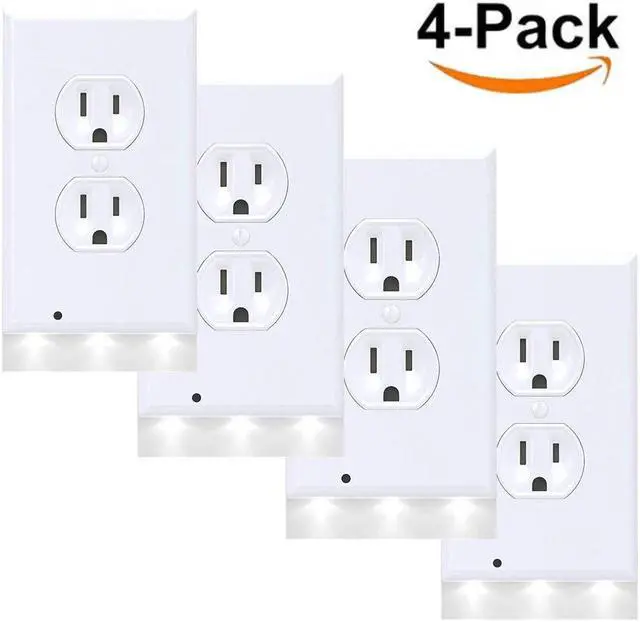Main image of 4Pcs Wall Outlet Plate LED Night Light Illuminated Plug Cover With Sensor Inductive Guidelight Easy Snap On No Wire Or Battery Needed For Hallway Bathroom Stairway Garage Utility Room Decor