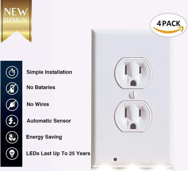 Alt view image 4 of 7 - 4Pcs Wall Outlet Plate LED Night Light Illuminated Plug Cover With Sensor Inductive Guidelight Easy Snap On No Wire Or Battery Needed For Hallway Bathroom Stairway Garage Utility Room Decor