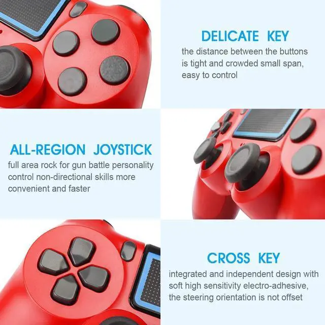 Alt view image 6 of 7 - Wireless Bluetooth Gaming Controller for PS4  PC Gamepad Joystick for Playstation 4/Pro/Slim Console with Dual Vibration shock/6-axis Gyro Sensor/Audio Function PC/IOS/Android/Steam(Red)