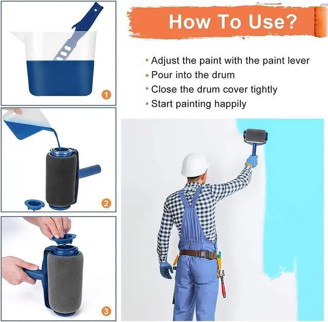 Alt view image 5 of 7 - Paint Roller Brush Set with Paint Runner Brush, Wall Printing Brush, 3 Extension Poles, Printing Brush Tray, Handle Flocked Edger Room for Painting Home/Ceilings/Office/Room/School (6PCS WITH SEAM)