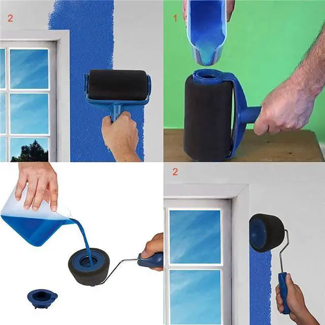 Alt view image 4 of 7 - Paint Roller Brush Set with Paint Runner Brush, Wall Printing Brush, 3 Extension Poles, Printing Brush Tray, Handle Flocked Edger Room for Painting Home/Ceilings/Office/Room/School(5PCS WITH SEAMLESS)