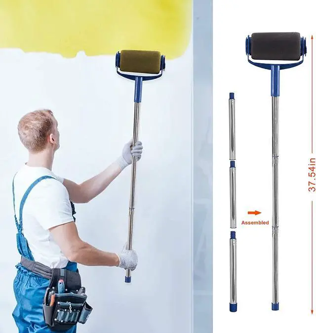Alt view image 3 of 7 - Paint Roller Brush Set with Paint Runner Brush, Wall Printing Brush, 3 Extension Poles, Printing Brush Tray, Handle Flocked Edger Room for Painting Home/Ceilings/Office/Room/School (6PCS WITH SEAM)