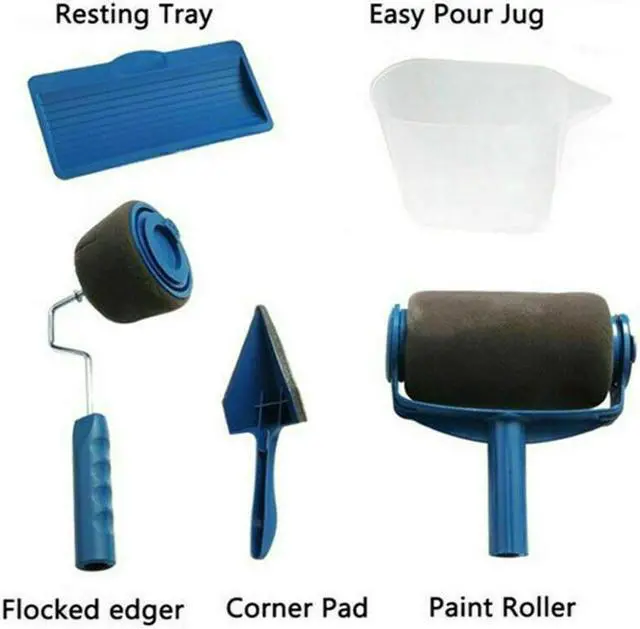 Alt view image 3 of 7 - Paint Roller Brush Set with Paint Runner Brush, Wall Printing Brush, 3 Extension Poles, Printing Brush Tray, Handle Flocked Edger Room for Painting Home/Ceilings/Office/Room/School(5PCS WITH SEAMLESS)